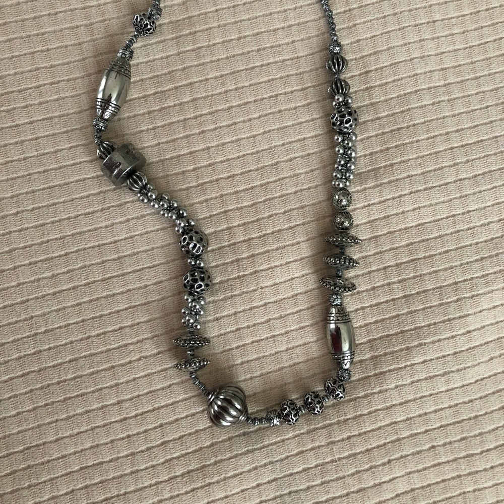🎉SALE!!🎉 Chico’s Long Large Beaded Silver Tone Necklace